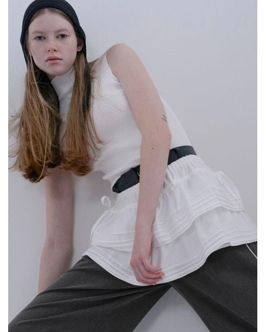SNIDEL White Drawstring Frill Lace Belt
