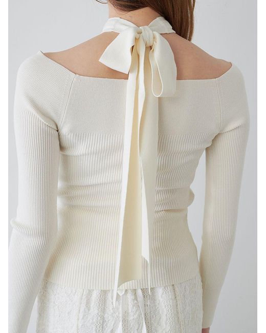 SNIDEL White Front Cross Knit Pullover