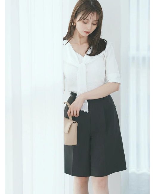SNIDEL White Sustainable Scarf Blouse Docking Pullover