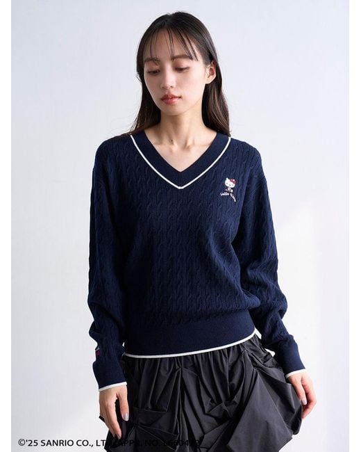SNIDEL Women's Blue [Hello Kitty]Cable Pullover