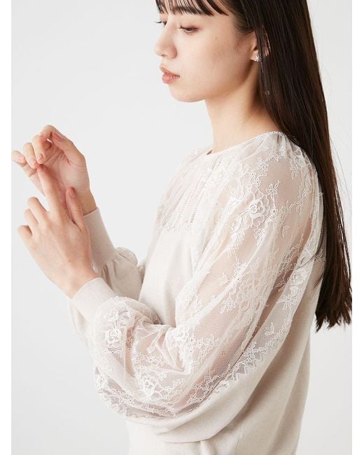 SNIDEL Black Lace Docking Knit Top