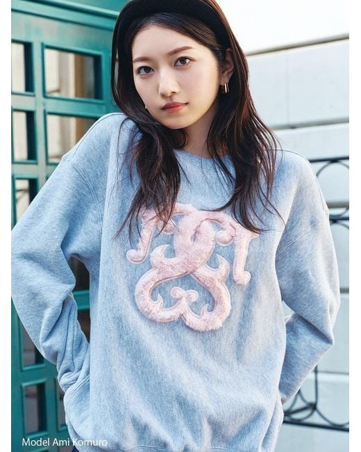 SNIDEL Blue Boa Logo Sweat Pullover