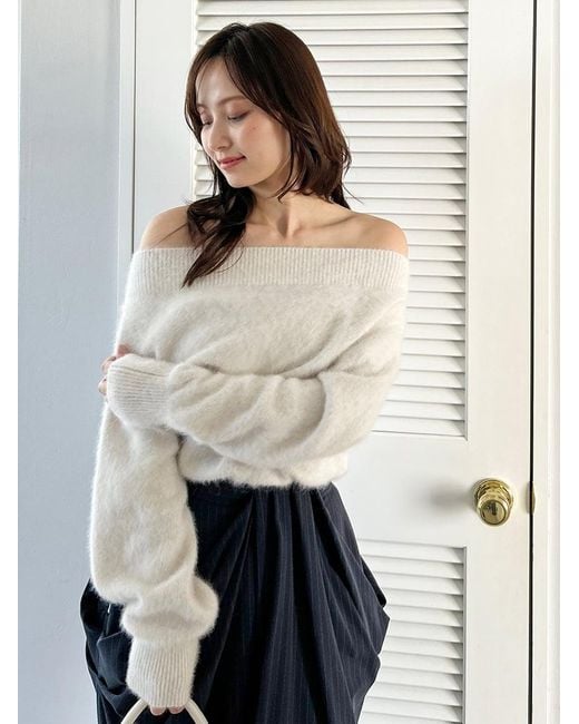 SNIDEL Red Fox Alpaca Off-Shoulder Pullover