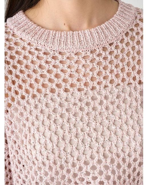 SNIDEL Gray Lamé Mesh Crochet Knit Crop Top