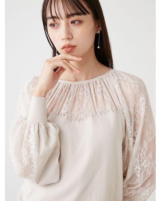 SNIDEL Black Lace Docking Knit Top