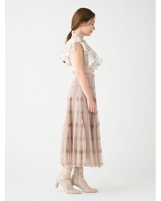 SNIDEL Gray Flocked Check Tulle Skirt