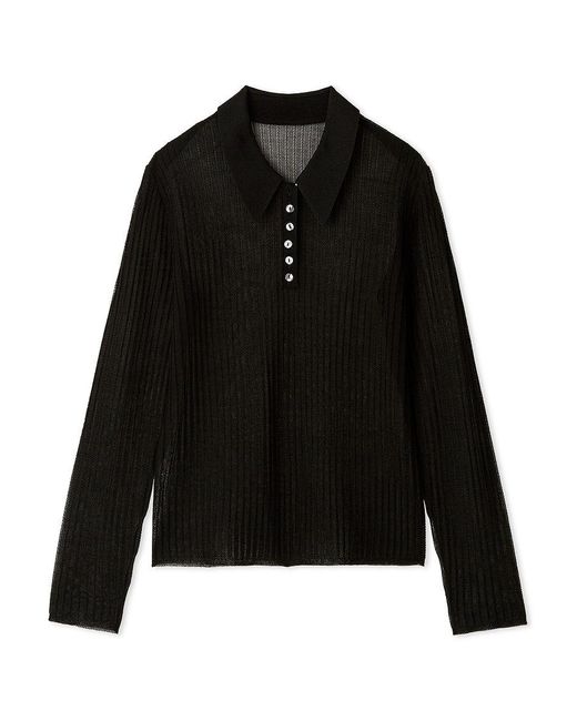 SNIDEL Black Sheer Knit Collared Top
