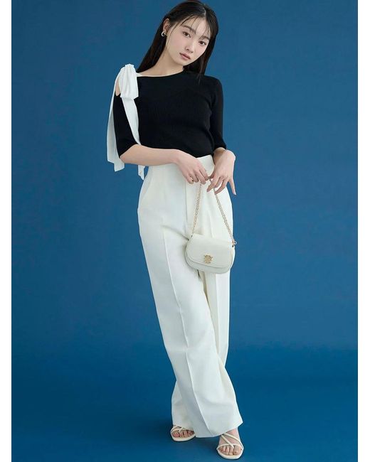 SNIDEL Natural Ribbon Shoulder Knit Pullover