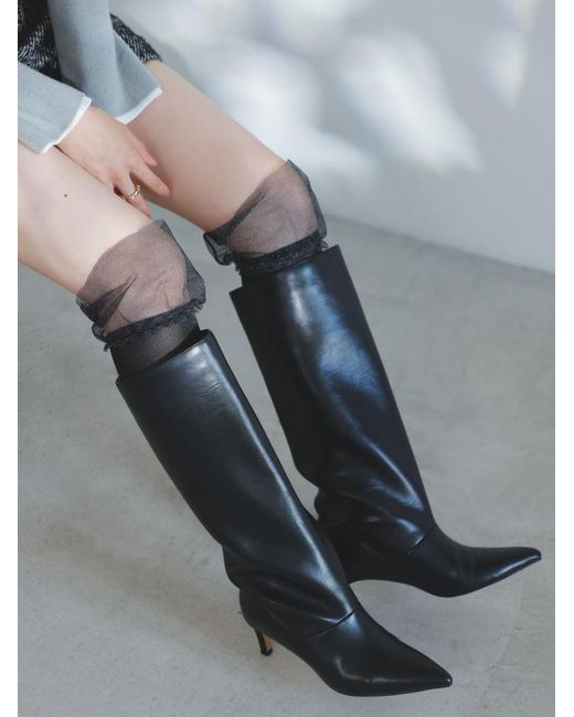 SNIDEL Black Volume Frill Sheer Socks