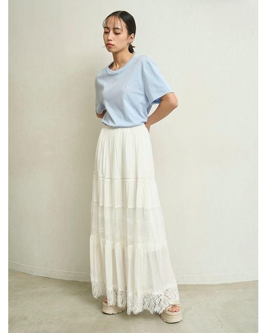 SNIDEL Black Boho Lace High-Waisted Ruffled Maxi Skirt