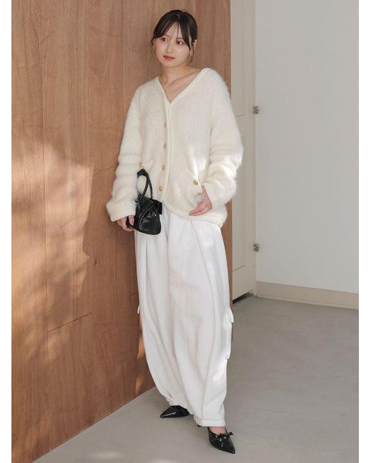 SNIDEL Gray Fur-Like Midi Knit Jacket