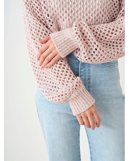SNIDEL Gray Lamé Mesh Crochet Knit Crop Top