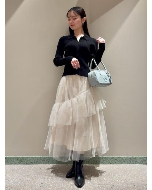 SNIDEL Gray Polo Knit Set With Tulle Midi Skirt