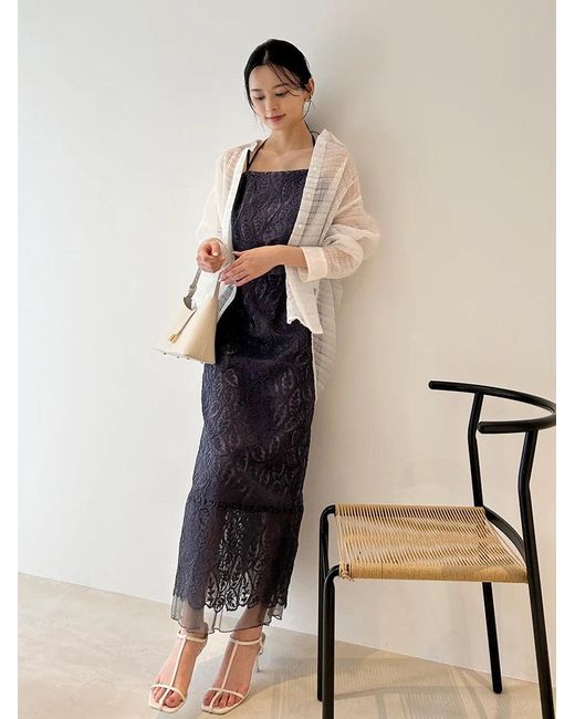 SNIDEL Blue Scalloped Hem Floral Lace Midi Skirt