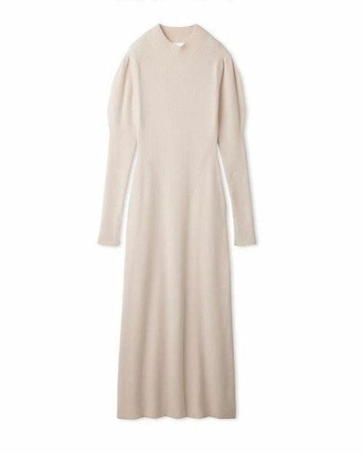 SNIDEL White Elegant Long Sleeve With Back Cut-Out Ribbed Maxi Dress