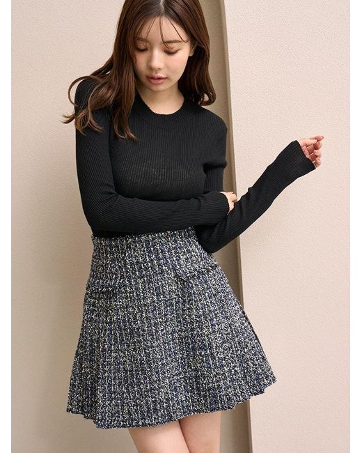 SNIDEL Black Off-Shoulder Layered Knit Pullover