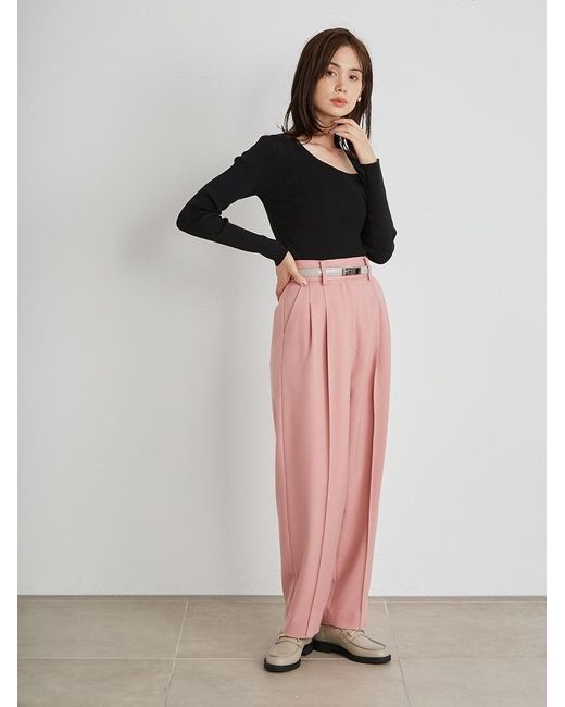 SNIDEL Pink Tapered High Waist Tuck Pants