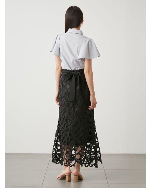 SNIDEL Black High Waisted Lace Cutout Maxi Skirt