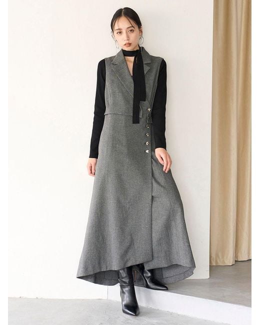 SNIDEL Gray Wrap Tailored Jumper Skirt
