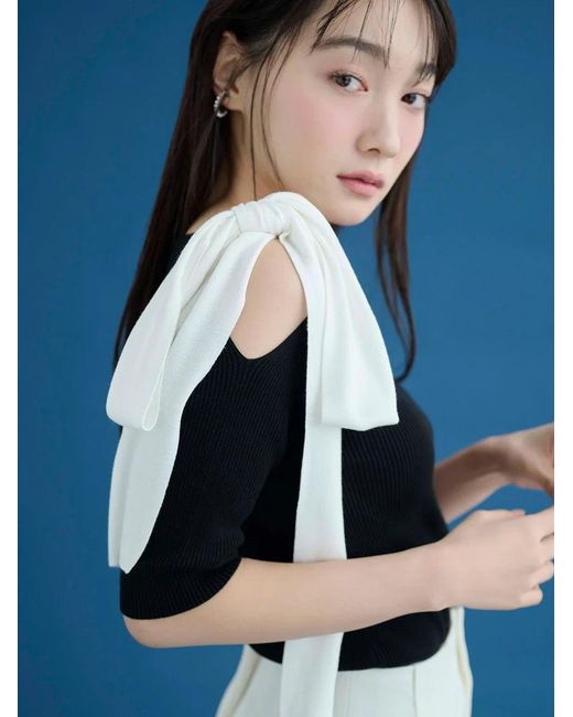 SNIDEL Natural Ribbon Shoulder Knit Pullover