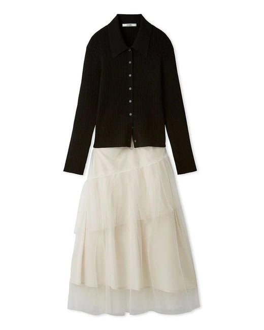 SNIDEL Gray Polo Knit Set With Tulle Midi Skirt