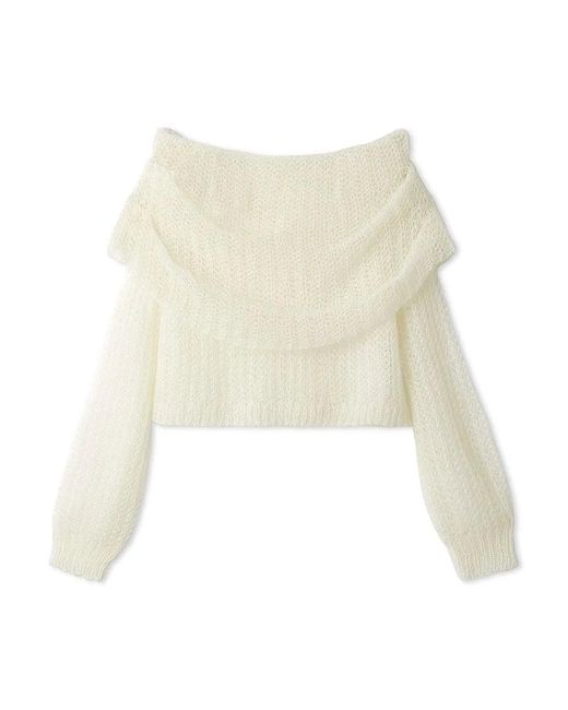 SNIDEL Black Mohair Sheer Off-Shoulder Pullover