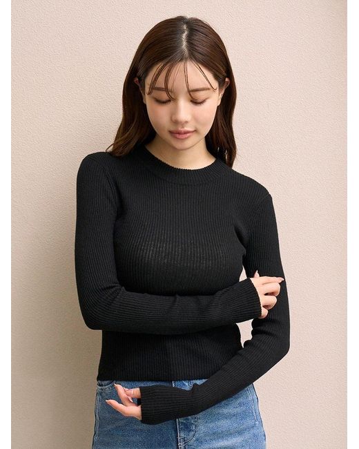 SNIDEL Black Off-Shoulder Layered Knit Pullover