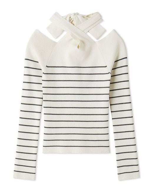 SNIDEL White Front Cross Knit Pullover