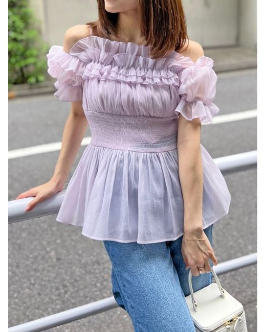SNIDEL Black Chiffon Off-Shoulder Frill Blouse
