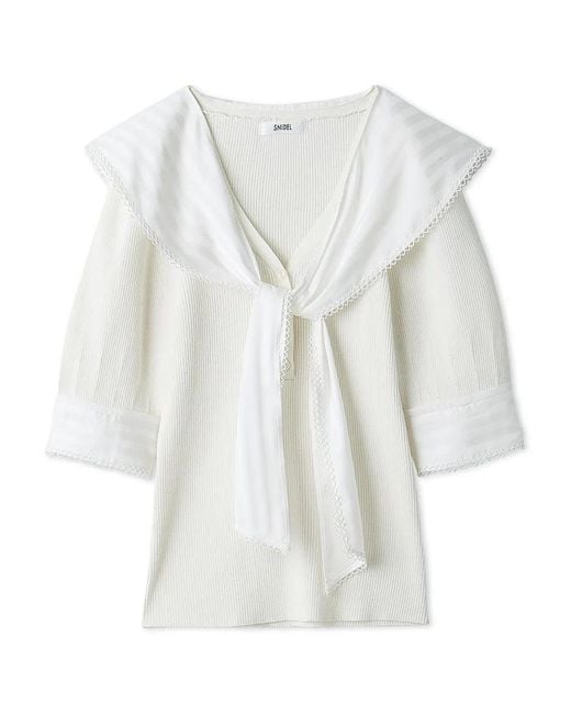 SNIDEL White Sustainable Scarf Blouse Docking Pullover