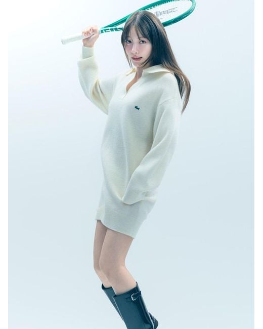 SNIDEL Lacoste Skipper Knit Dress in Gray | Lyst