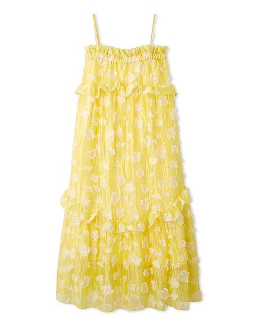 SNIDEL Yellow Spaghetti Strap Ruffle Maxi Dress