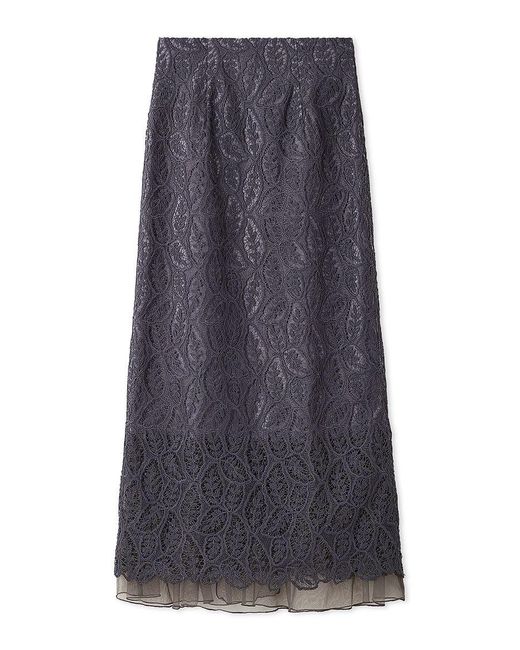 SNIDEL Blue Scalloped Hem Floral Lace Midi Skirt
