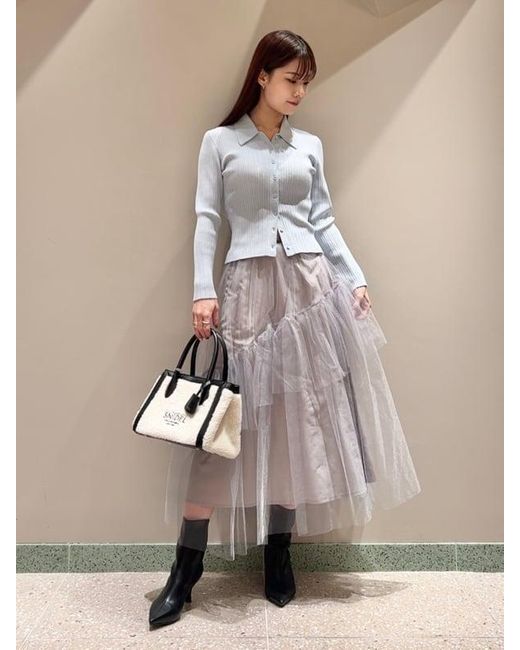SNIDEL Gray Polo Knit Set With Tulle Midi Skirt