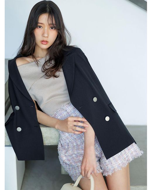 SNIDEL Black Asymmetrical Knit Pullover