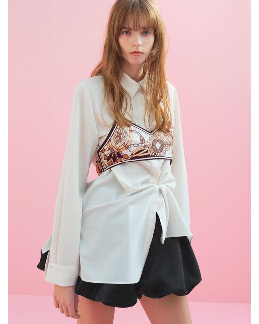 SNIDEL White Layered Button-Down Top With Printed Bralette