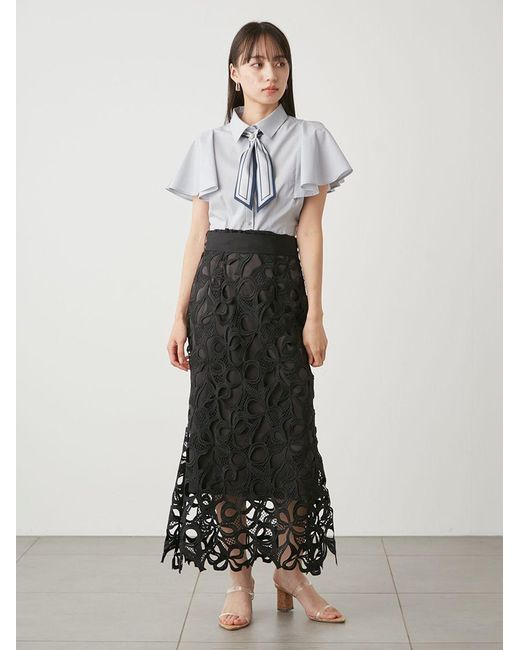 SNIDEL Black High Waisted Lace Cutout Maxi Skirt