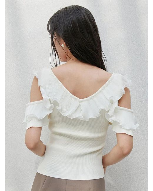 SNIDEL Green Frill Pleated Knit Pullover