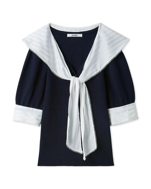 SNIDEL White Sustainable Scarf Blouse Docking Pullover