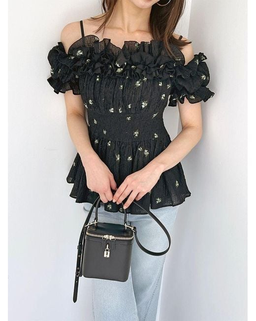 SNIDEL Black Chiffon Off-Shoulder Frill Blouse
