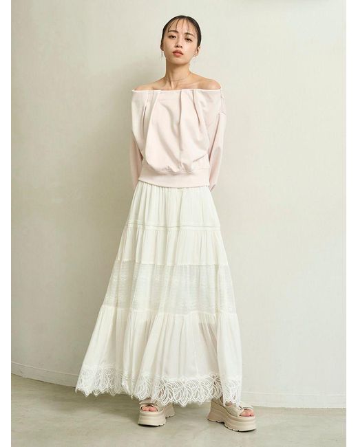SNIDEL Black Boho Lace High-Waisted Ruffled Maxi Skirt