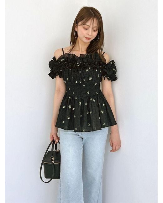 SNIDEL Black Chiffon Off-Shoulder Frill Blouse