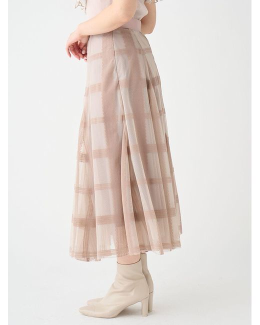 SNIDEL Gray Flocked Check Tulle Skirt