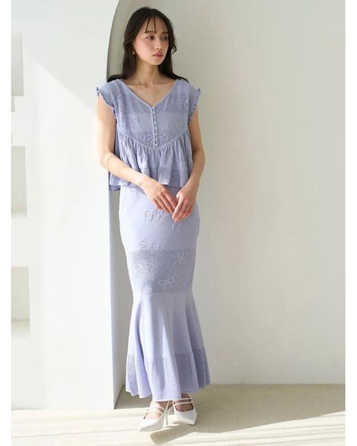 SNIDEL Blue Ribbon Jacquard Knit Pullover