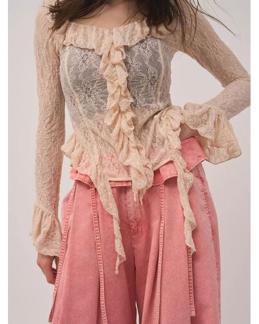 SNIDEL Natural Cut Lace Ruffle Pullover