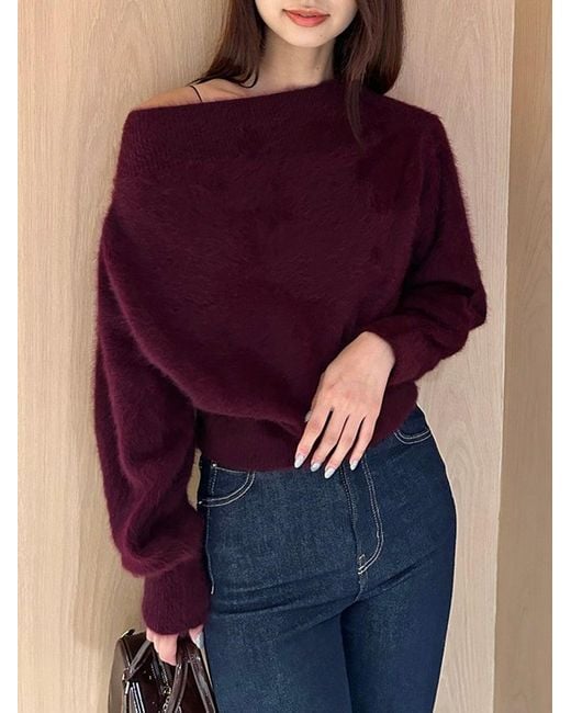 SNIDEL Red Fox Alpaca Off-Shoulder Pullover