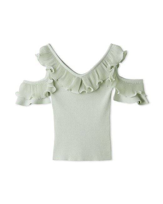 SNIDEL Green Frill Pleated Knit Pullover
