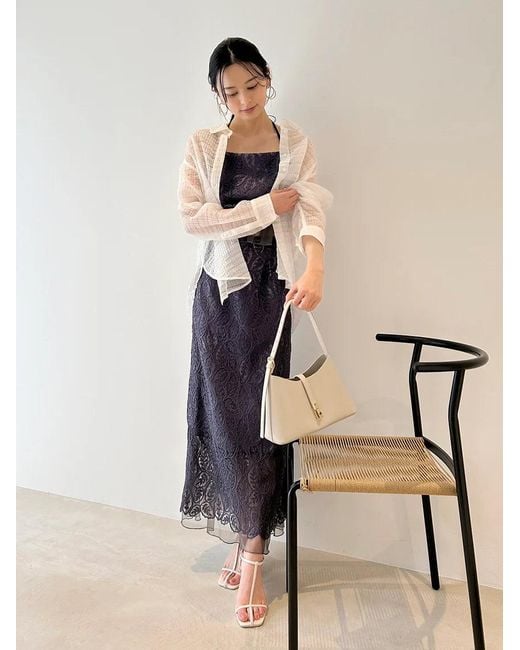 SNIDEL Blue Scalloped Hem Floral Lace Midi Skirt
