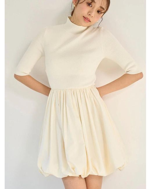 SNIDEL White Balloon Docking Mini Knit Dress