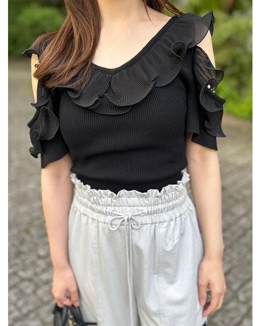 SNIDEL Green Frill Pleated Knit Pullover